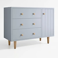 Finn 44" Narrow Mist Blue Wood 3-Drawer Kids Dresser with Door