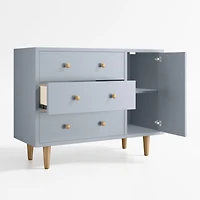 Finn 44" Narrow Mist Blue Wood 3-Drawer Kids Dresser with Door