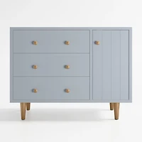 Finn 44" Narrow Mist Blue Wood 3-Drawer Kids Dresser with Door
