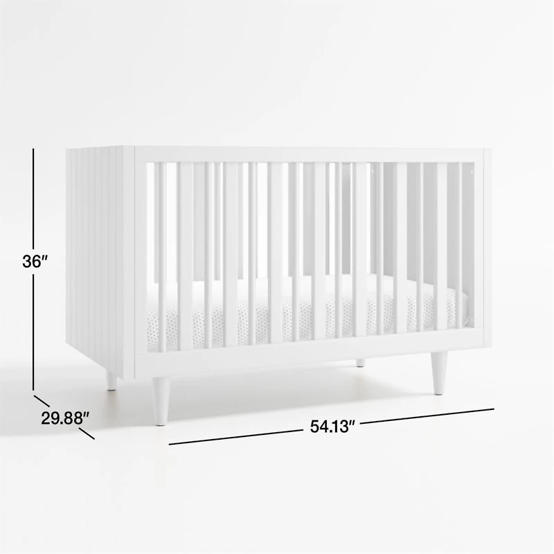 Finn White Wood Convertible Baby Crib with Toddler Bed Rail