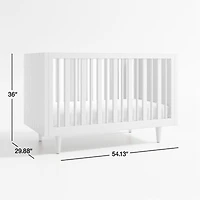 Finn White Wood Convertible Baby Crib with Toddler Bed Rail