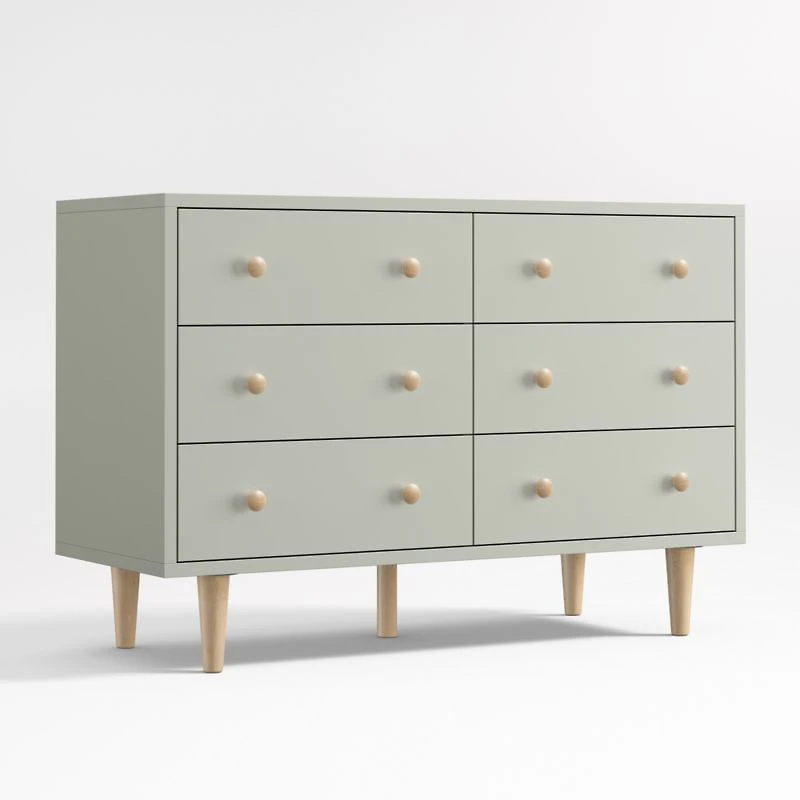 Finn 51" Sage Green Wood Wide 6-Drawer Kids Dresser