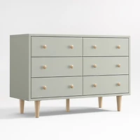 Finn 51" Sage Green Wood Wide 6-Drawer Kids Dresser