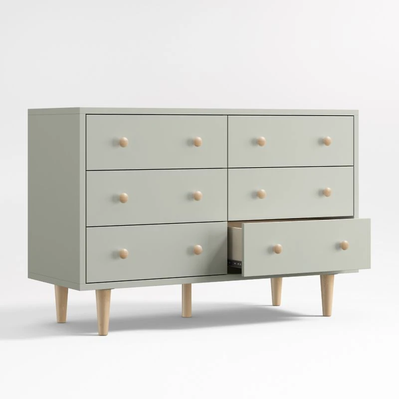Finn 51" Sage Green Wood Wide 6-Drawer Kids Dresser