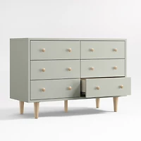 Finn 51" Sage Green Wood Wide 6-Drawer Kids Dresser