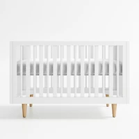 Finn White Wood Convertible Baby Crib with Toddler Bed Rail