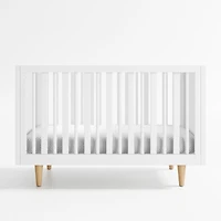 Finn White Wood Convertible Baby Crib with Toddler Bed Rail