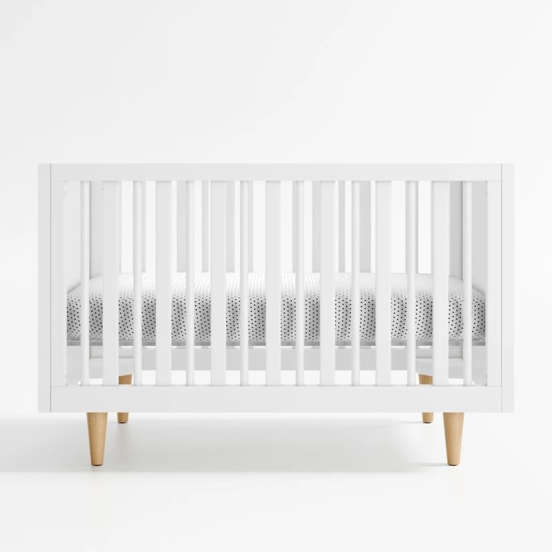 Finn White Wood Convertible Baby Crib with Toddler Bed Rail