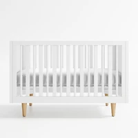 Finn White Wood Convertible Baby Crib with Toddler Bed Rail