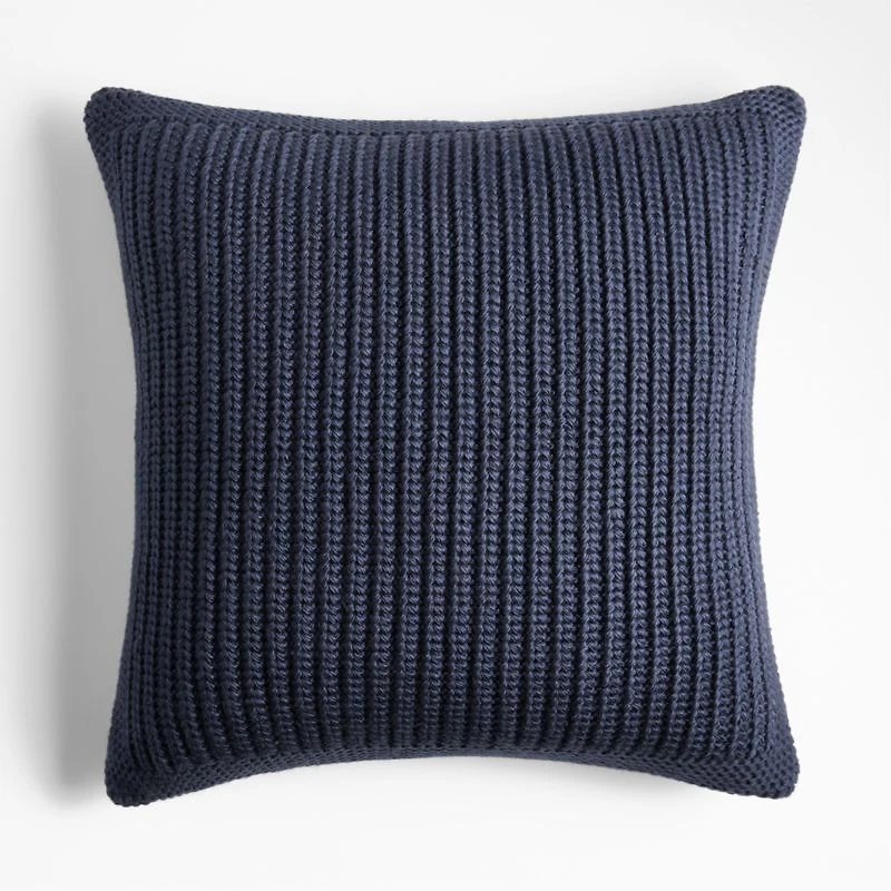 Deep Indigo Wool Blend 23" Fisherman Knit Throw Pillow Cover