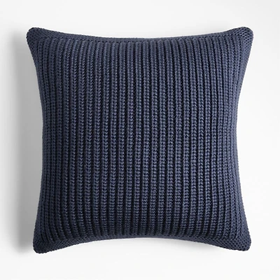 Deep Indigo Wool Blend 23" Fisherman Knit Throw Pillow Cover