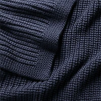 Deep Indigo Wool Blend 70''x55" Fisherman Knit Throw Blanket