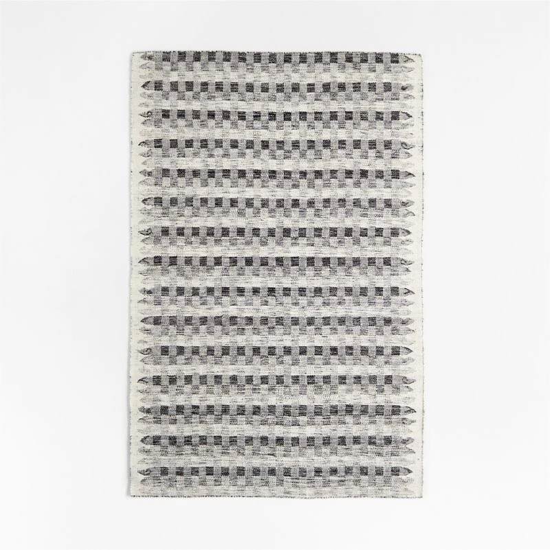 Flatweave Wool Checkerboard Charcoal Kids Area Rug 5'x8'
