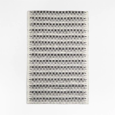 Flatweave Wool Checkerboard Charcoal Kids Area Rug 5'x8'