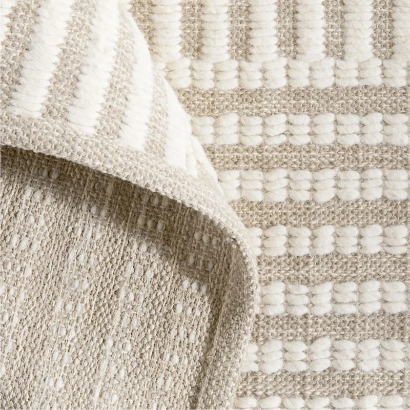 Flatweave Grid Wool and Cotton Dark Beige Kids Area Rug 5'x8'