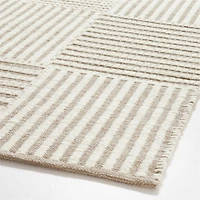 Flatweave Grid Wool and Cotton Dark Beige Kids Area Rug 5'x8'