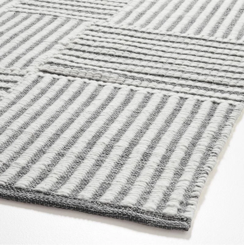 Flatweave Grid Wool and Cotton Light Grey Kids Area Rug 5'x8'