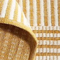Flatweave Grid Wool and Cotton Yellow Kids Area Rug 5'x8'
