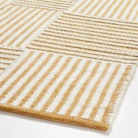 Flatweave Grid Wool and Cotton Yellow Kids Area Rug 5'x8'