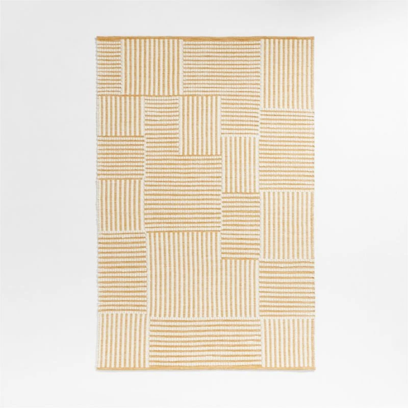 Flatweave Grid Wool and Cotton Yellow Kids Area Rug 5'x8'