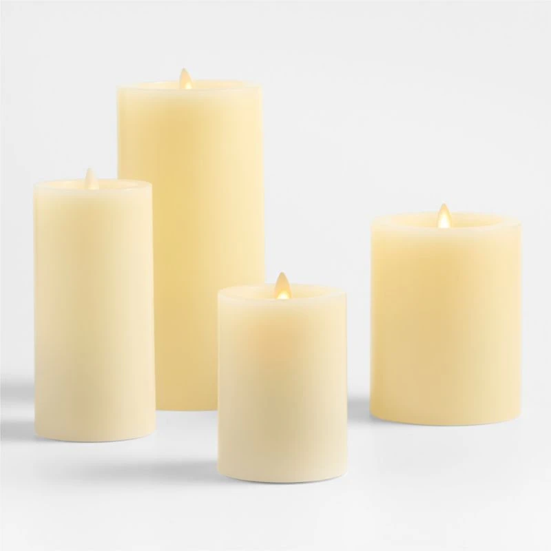 Ivory Flicker Flameless 4"x8" Wax Pillar Candle