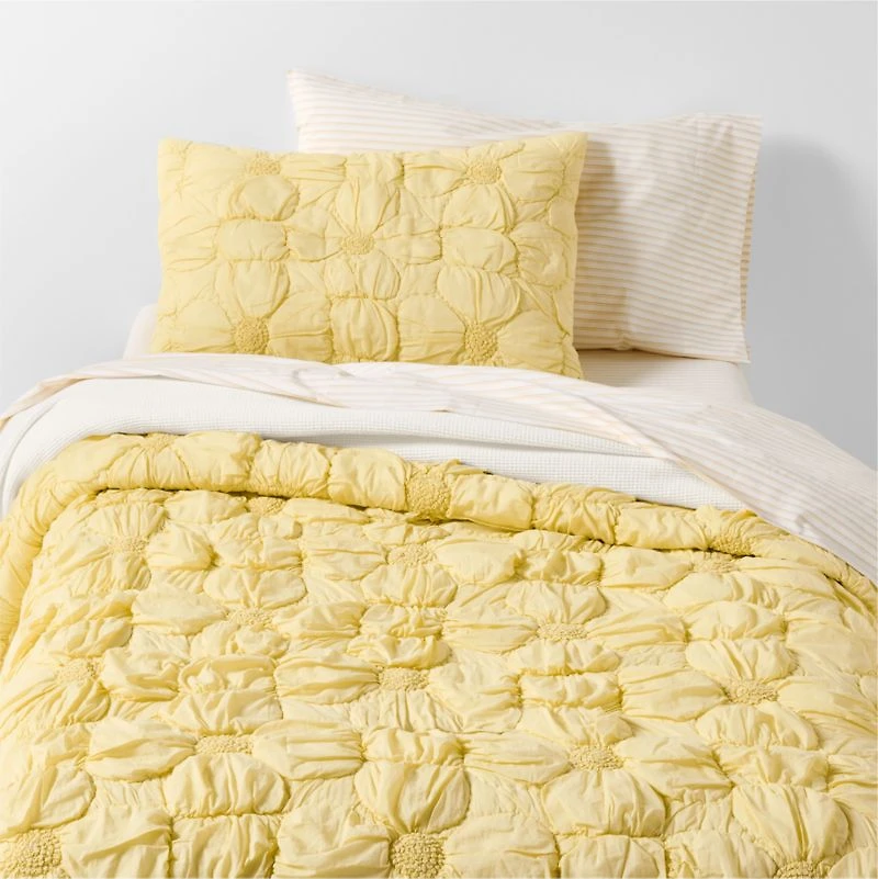 Stax Yellow Pajama Stripe Percale Organic Cotton Kids Twin Sheet Set