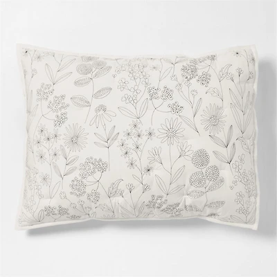 Floral Organic Cotton Line Art Pampas Ivory and Storm Grey Standard Bed Pillow Sham