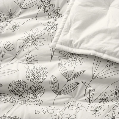 Floral Organic Cotton Line Art Pampas Ivory and Storm Grey Twin XL Comforter