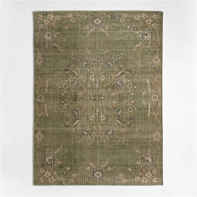 Florence Performance Traditional Floral Green Handknotted Area Rug 6'x9'