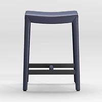 Folio Deep Blue Top-Grain Leather Backless Counter Stool