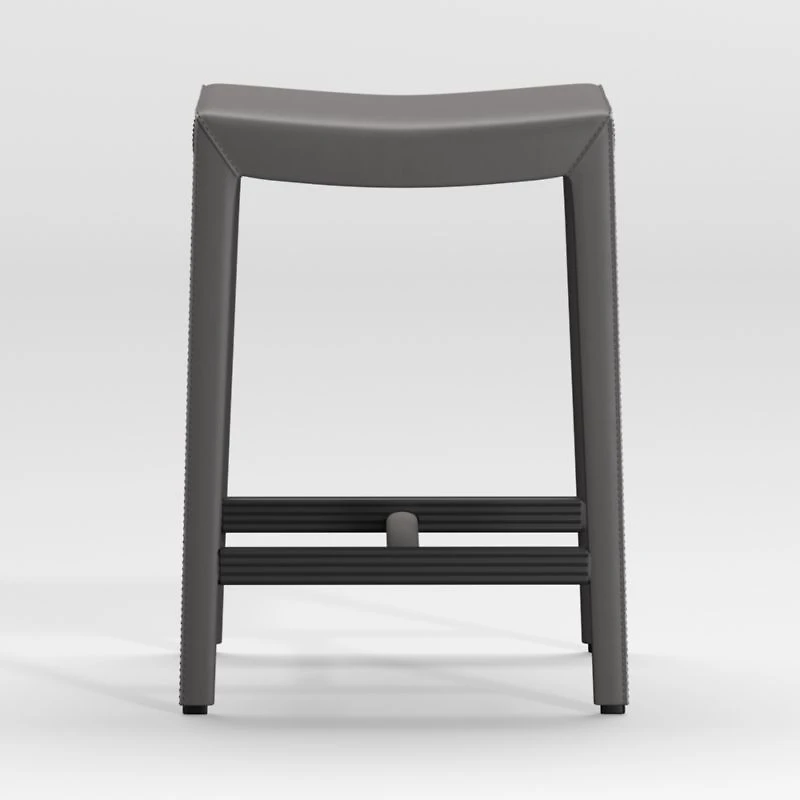 Folio Dark Grey Top-Grain Leather Backless Counter Stool