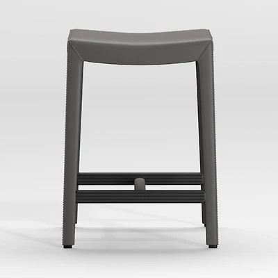 Folio Dark Grey Top-Grain Leather Backless Counter Stool