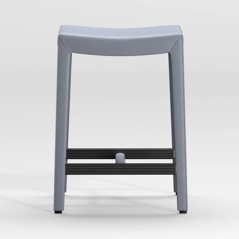 Folio Slate Blue Top-Grain Leather Backless Counter Stool