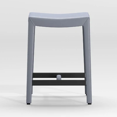 Folio Slate Blue Top-Grain Leather Backless Counter Stool