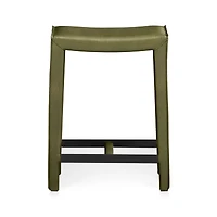 Folio Olive Green Top-Grain Leather Backless Counter Stool