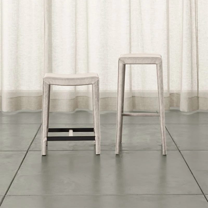 Folio Sand Top-Grain Leather Backless Bar Stool