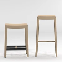 Folio Beige Top-Grain Leather Backless Counter Stool