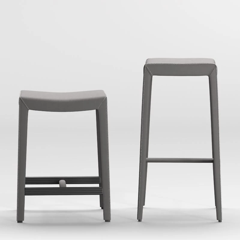 Folio Dark Grey Top-Grain Leather Backless Counter Stool