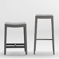 Folio Dark Grey Top-Grain Leather Backless Counter Stool