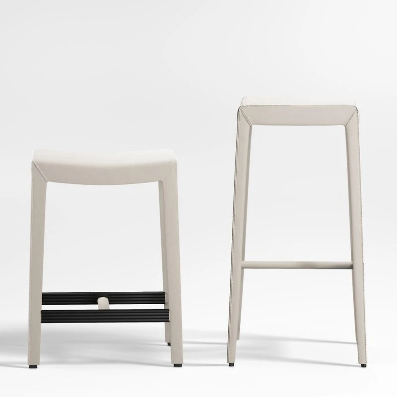 Folio Sand Top-Grain Leather Backless Bar Stool