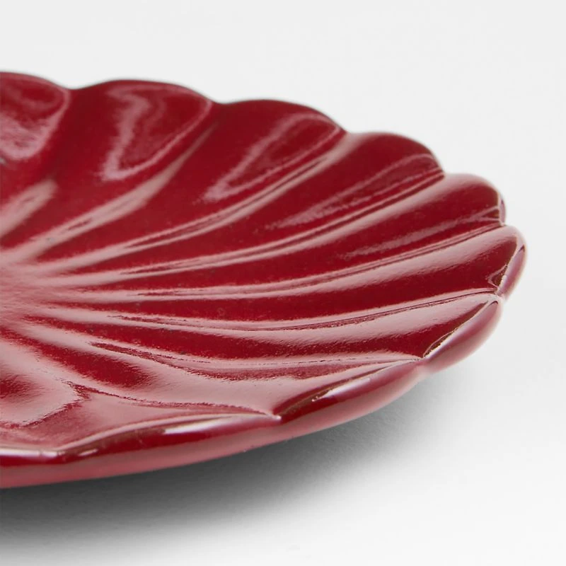 Fortune Garden Stoneware Red Scallop Plate