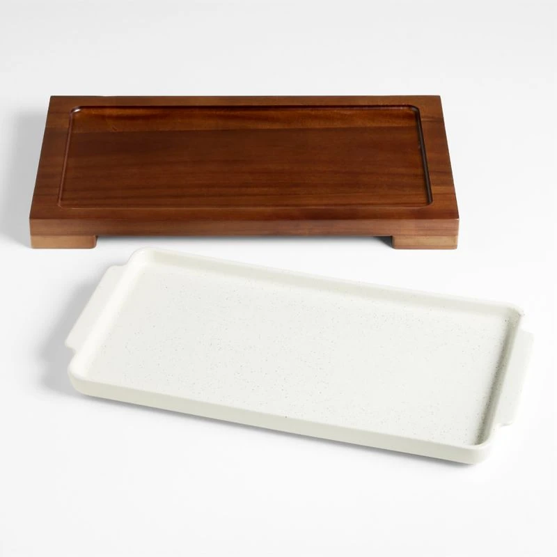 Calistoga Ceramic Sheet Pan Serving Dish with Wooden Footed Trivet by Gaby Dalkin