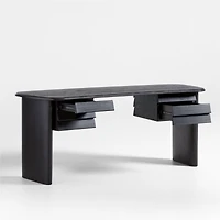 Gallerie 72.25" Black Oak Wood Curved Desk with Drawers