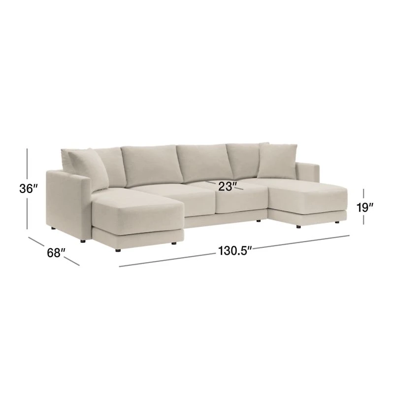 Gather Deep 3-Piece U-Shaped Sectional Sofa with Double Chaise Lounge
