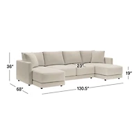 Gather Deep 3-Piece U-Shaped Sectional Sofa with Double Chaise Lounge