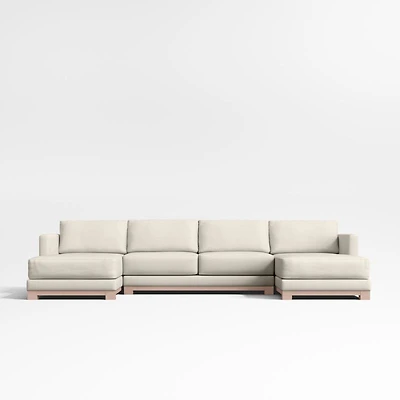 Gather Wood Base 3-Piece U-Shaped Sectional Sofa with Double Chaise Lounge