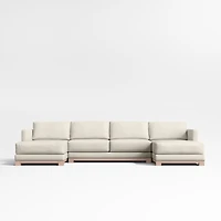 Gather Wood Base 3-Piece U-Shaped Sectional Sofa with Double Chaise Lounge