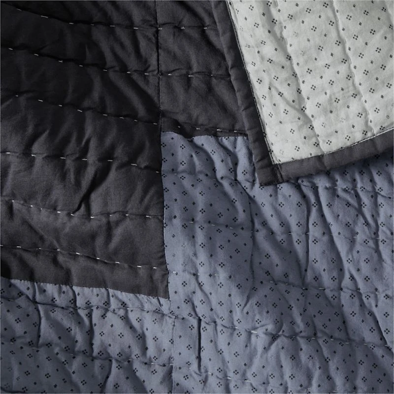 Gee's Bend Organic Cotton Midnight Navy Blue Checkerboard Quilted King Bed Pillow Sham