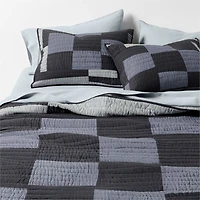 Gee's Bend Organic Cotton Midnight Navy Blue Checkerboard Quilted King Bed Pillow Sham