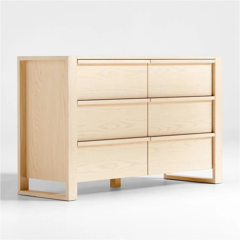 Gemini 55" Light Ash Wood 6-Drawer Wide Kids Dresser